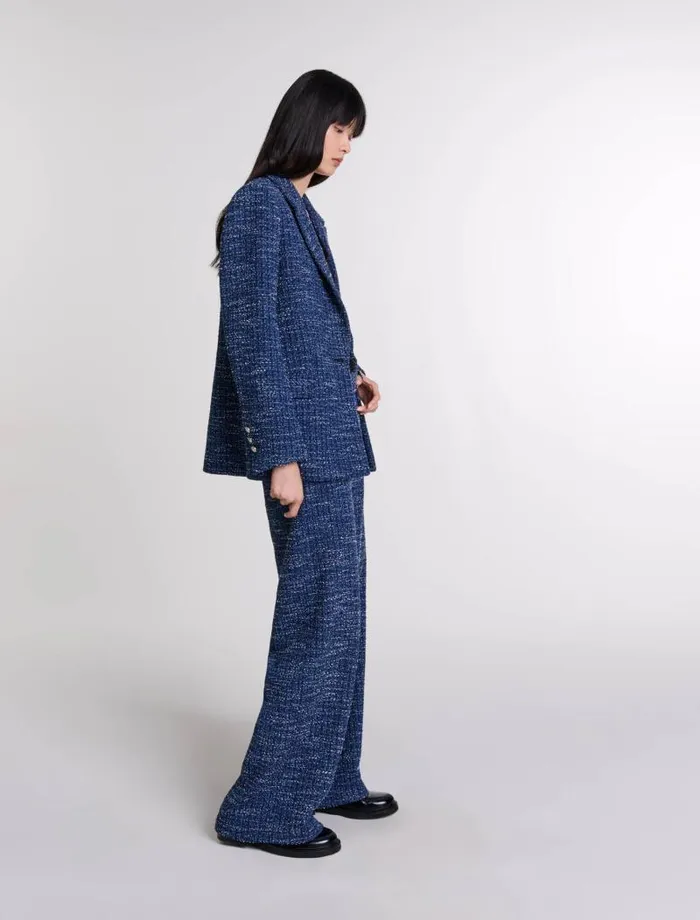 Maje Blazers and Jackets Womens Tweed Jacket Blue