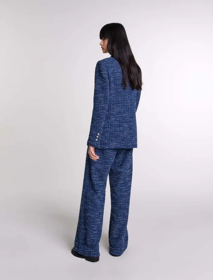 Maje Blazers and Jackets Womens Tweed Jacket Blue