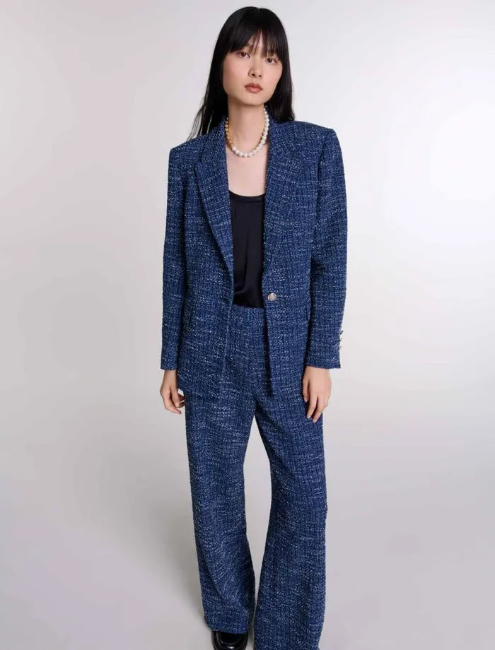 Maje Blazers and Jackets Womens Tweed Jacket Blue