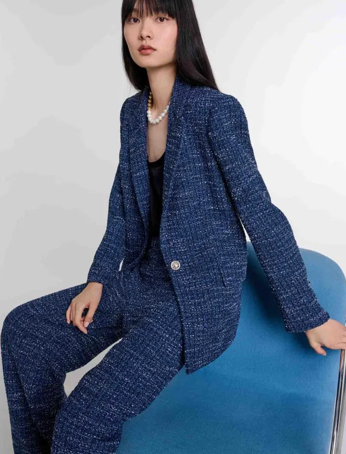 Maje Blazers and Jackets Womens Tweed Jacket Blue