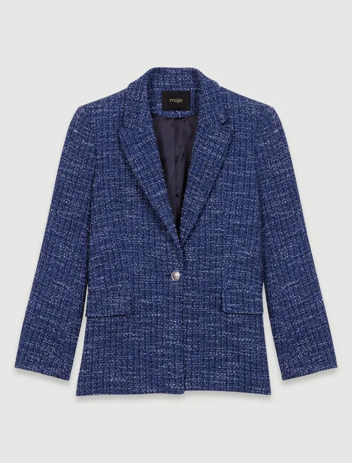 Maje Blazers and Jackets Womens Tweed Jacket Blue