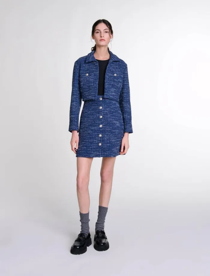 Maje Dresses Womens 2in1 Tweed Dress Blue