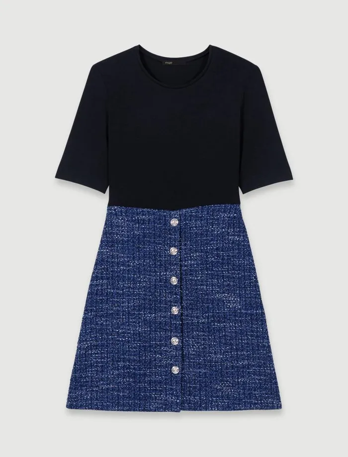 Maje Dresses Womens 2in1 Tweed Dress Blue