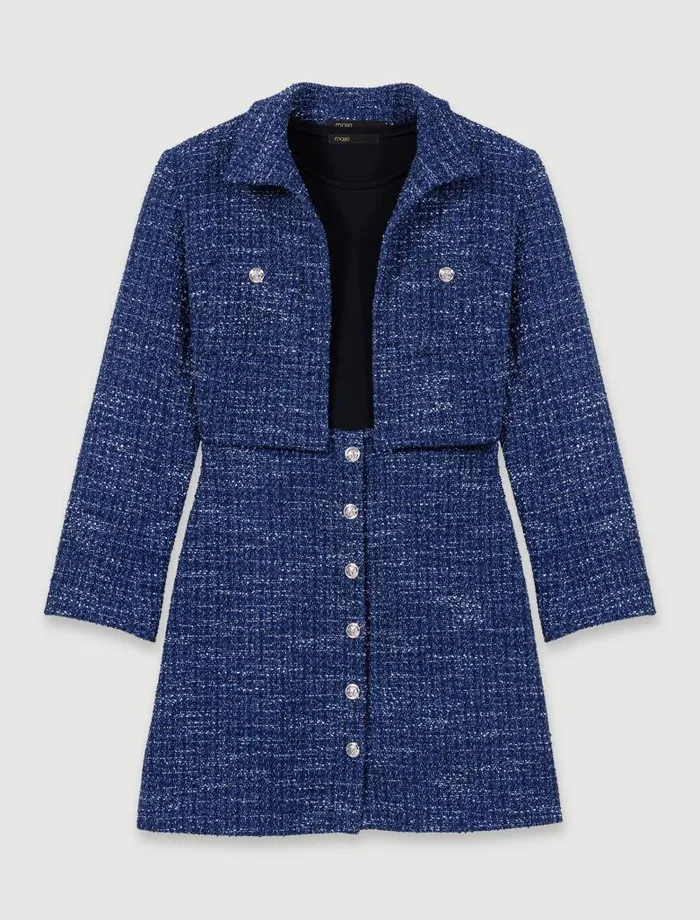 Maje Dresses Womens 2in1 Tweed Dress Blue