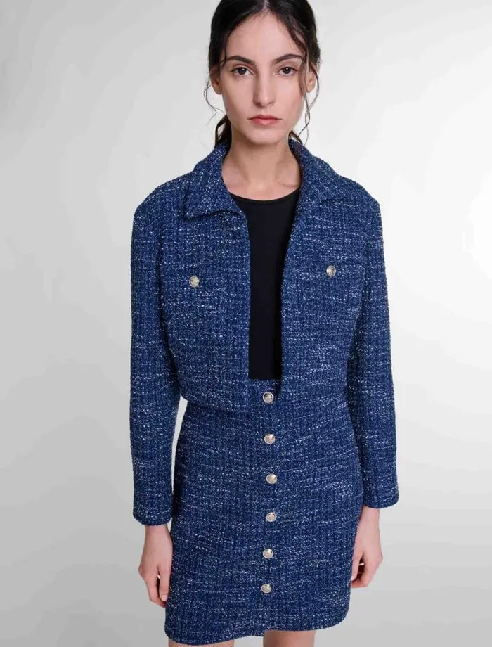 Maje Dresses Womens 2in1 Tweed Dress Blue