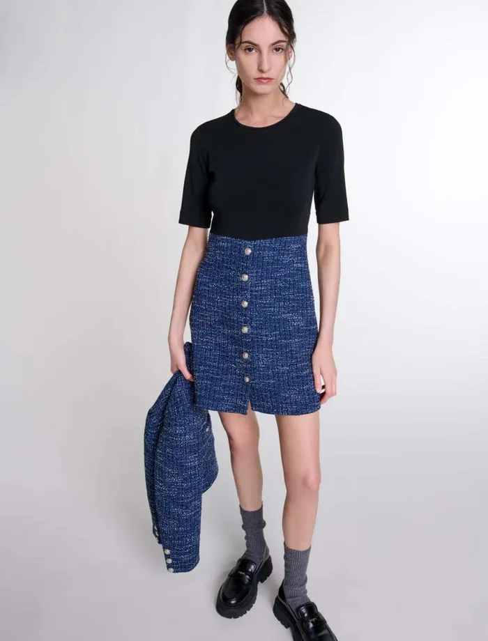 Maje Dresses Womens 2in1 Tweed Dress Blue