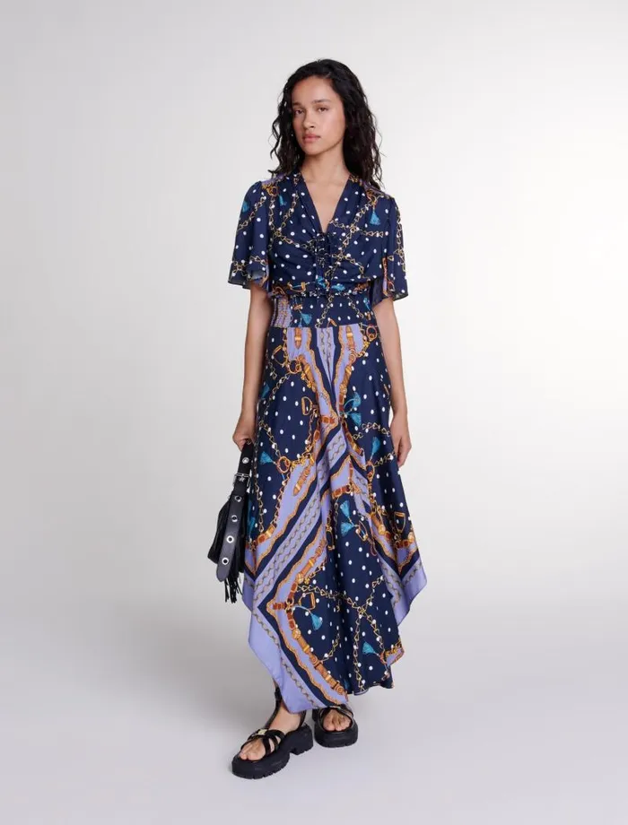 Maje Dresses Womens Satinlook Patterned Maxi Dress Chain Scarf Print