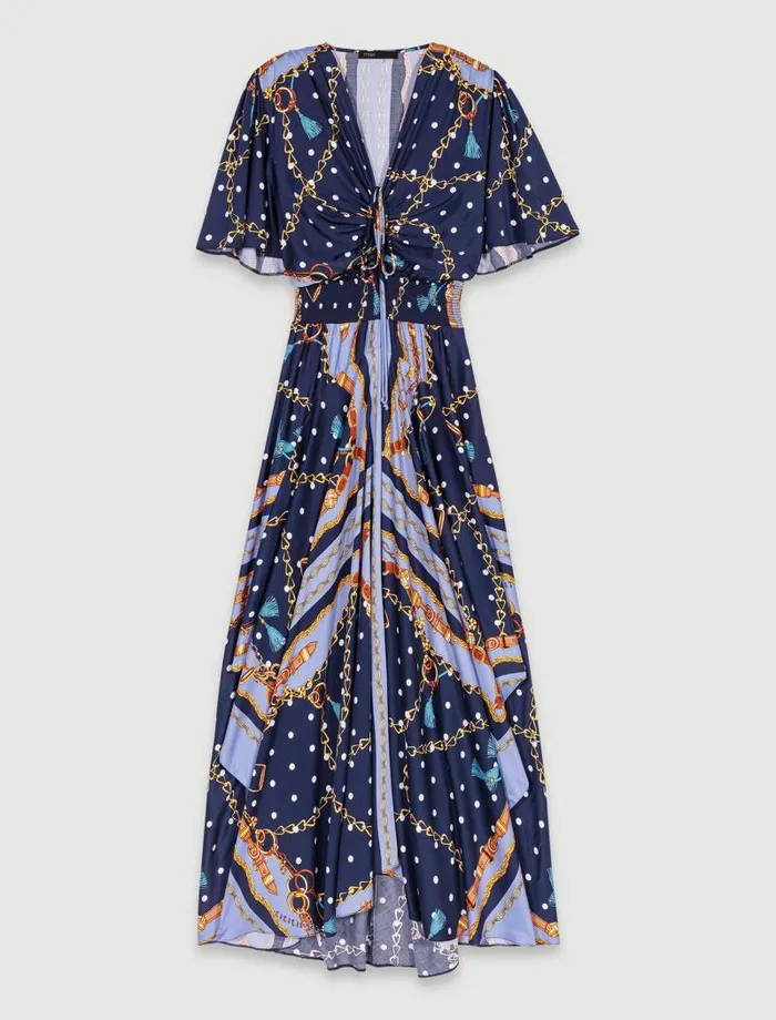 Maje Dresses Womens Satinlook Patterned Maxi Dress Chain Scarf Print
