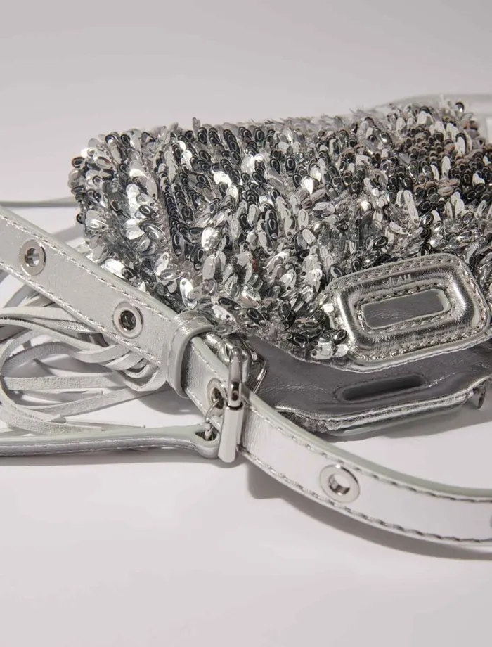 Maje Mini Bags Womens Miss M Nano Bag With Silver Sequins Silver