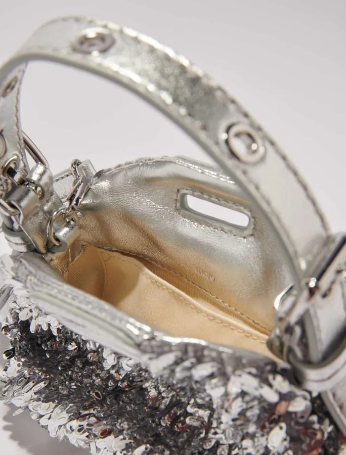 Maje Mini Bags Womens Miss M Nano Bag With Silver Sequins Silver