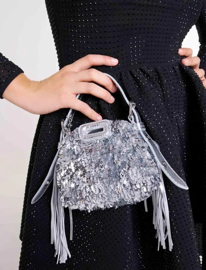 Maje Mini Bags Womens Miss M Nano Bag With Silver Sequins Silver