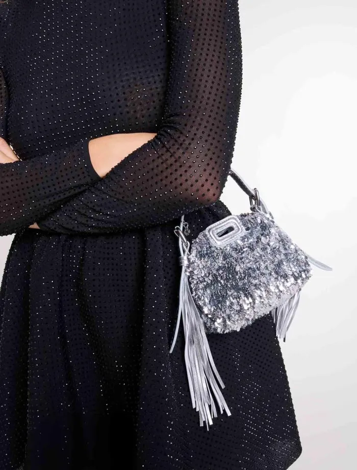 Maje Mini Bags Womens Miss M Nano Bag With Silver Sequins Silver
