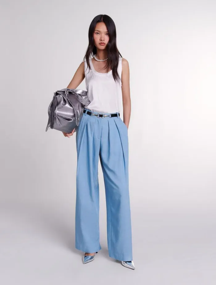 Maje Pants and Jeans Womens Wideleg Suit Trousers With Pleats Blue