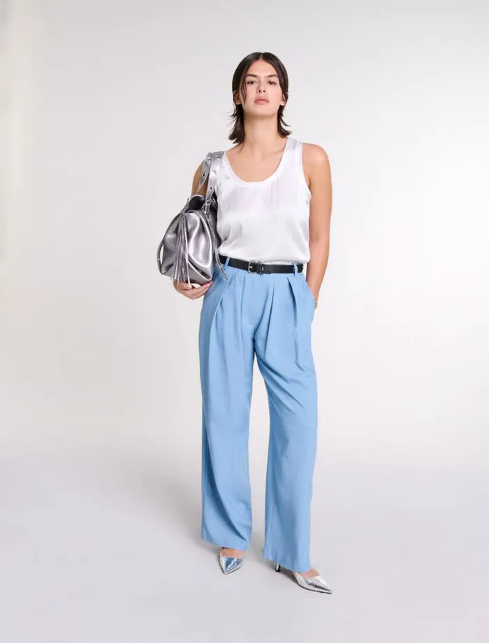 Maje Pants and Jeans Womens Wideleg Suit Trousers With Pleats Blue