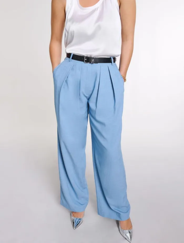Maje Pants and Jeans Womens Wideleg Suit Trousers With Pleats Blue
