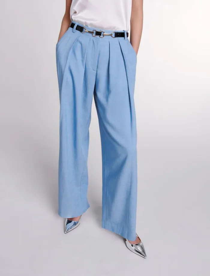 Maje Pants and Jeans Womens Wideleg Suit Trousers With Pleats Blue