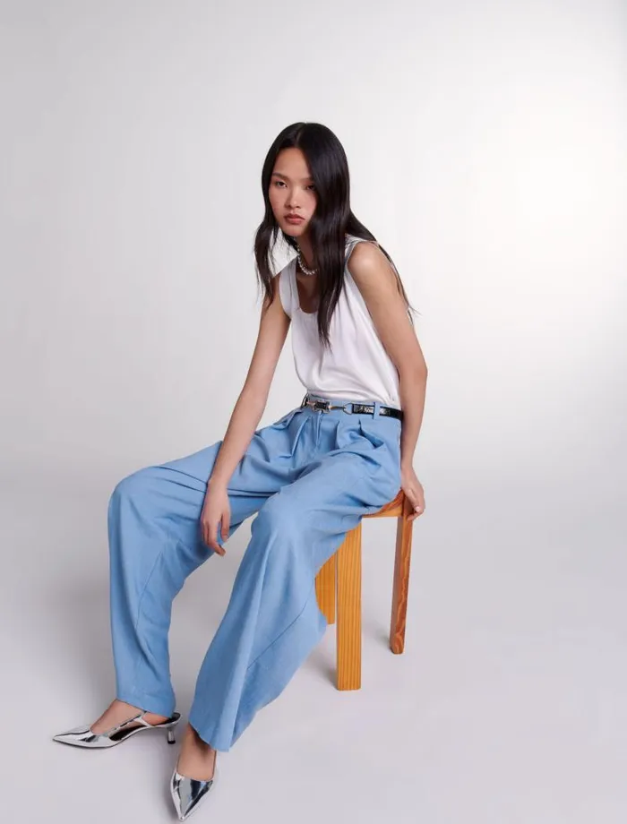 Maje Pants and Jeans Womens Wideleg Suit Trousers With Pleats Blue