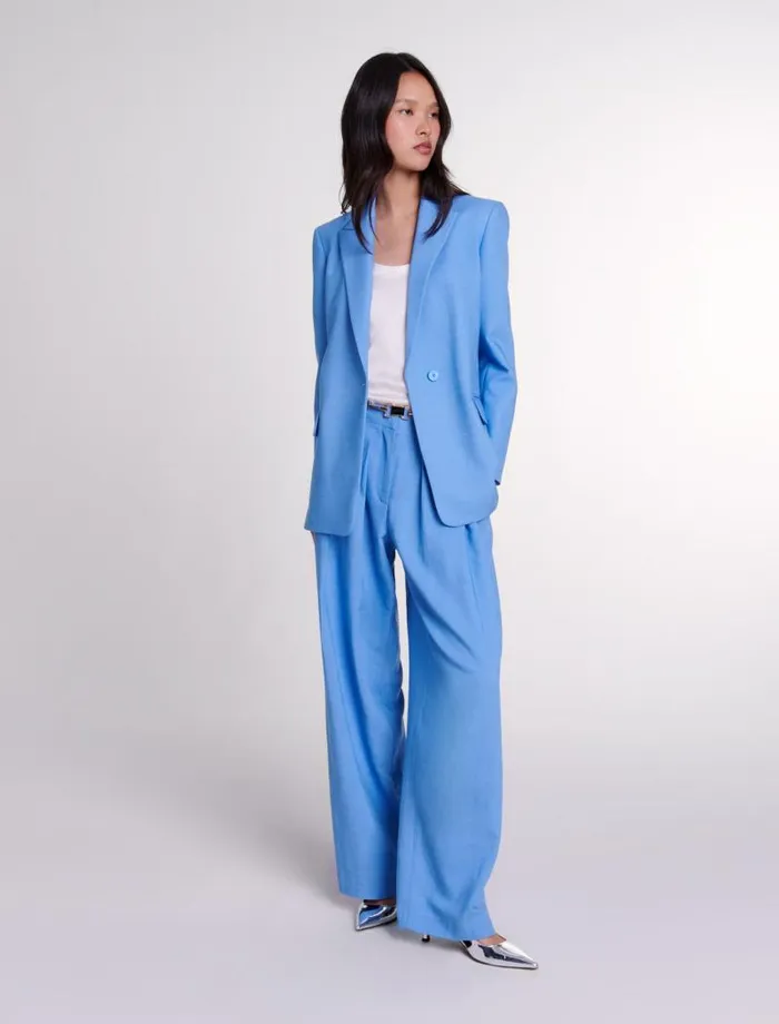 Maje Pants and Jeans Womens Wideleg Suit Trousers With Pleats Blue