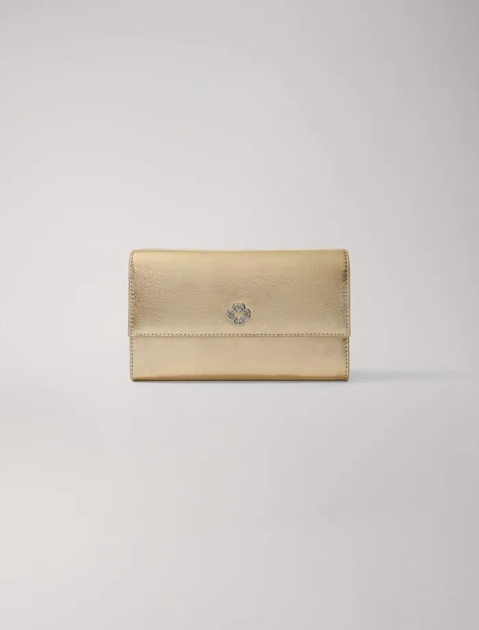Maje Small Leather Goods Womens Leather Clutch Bag With Chain Gold