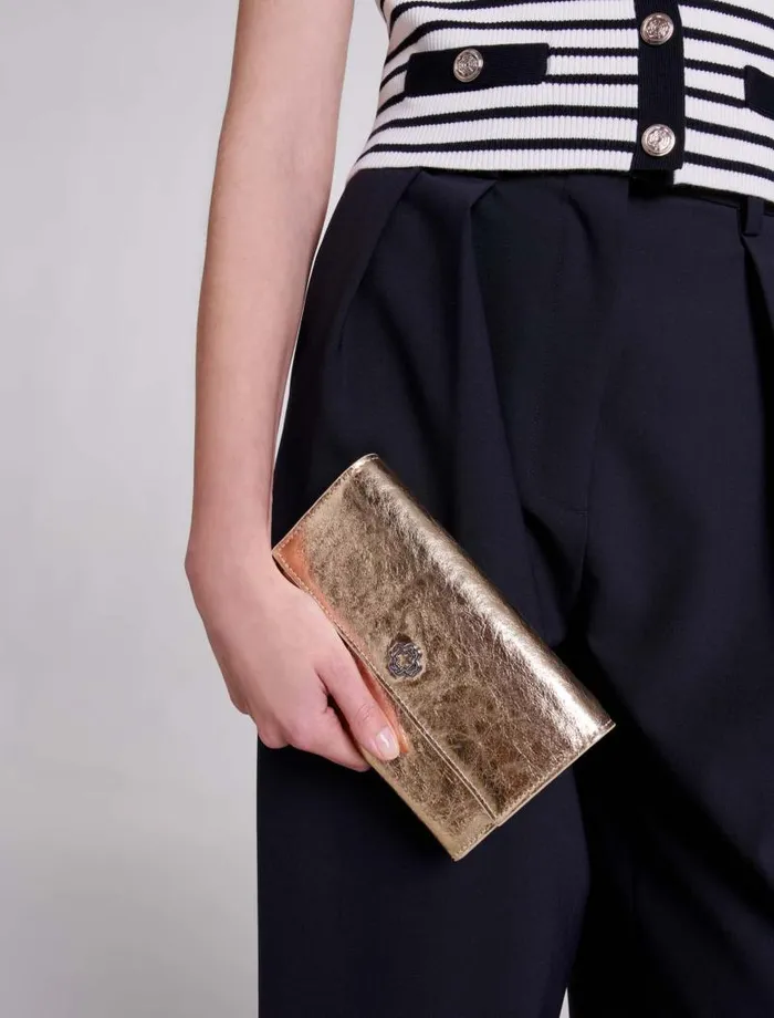 Maje Small Leather Goods Womens Leather Clutch Bag With Chain Gold