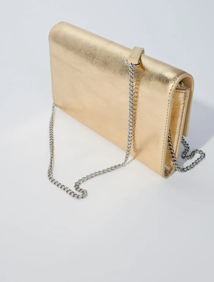 Maje Small Leather Goods Womens Leather Clutch Bag With Chain Gold