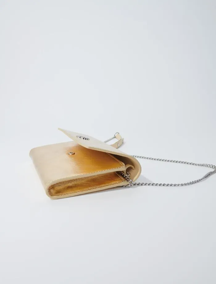Maje Small Leather Goods Womens Leather Clutch Bag With Chain Gold