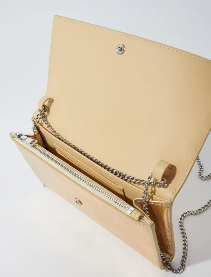 Maje Small Leather Goods Womens Leather Clutch Bag With Chain Gold
