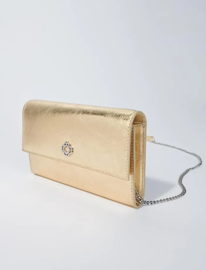 Maje Small Leather Goods Womens Leather Clutch Bag With Chain Gold