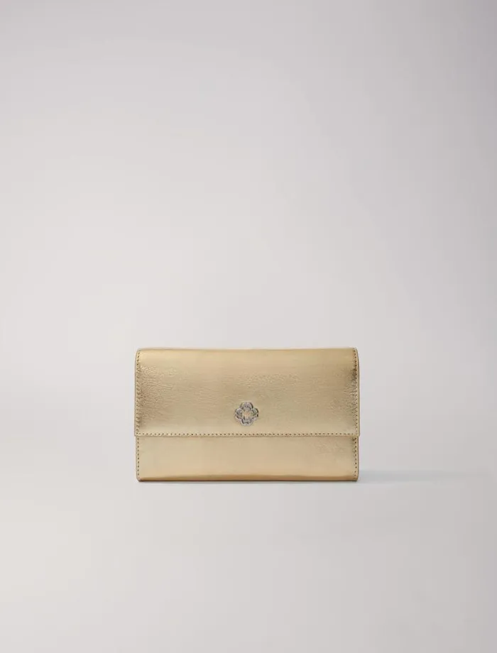 Maje Small Leather Goods Womens Leather Clutch Bag With Chain Gold