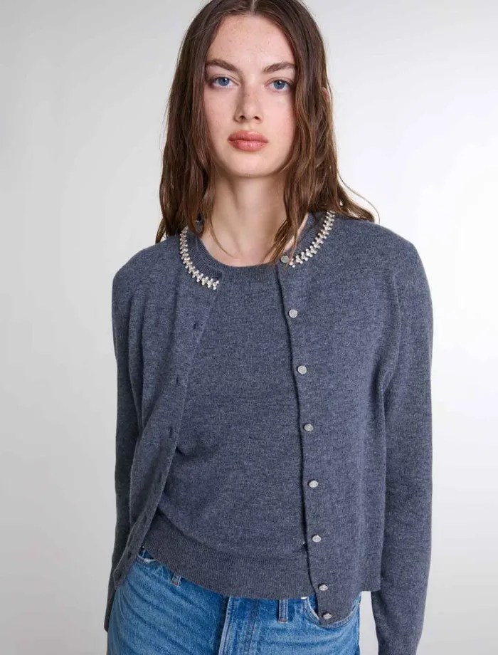 Maje Sweaters and Cardigans Womens 2in1 Cashmere Cardigan Anthracite