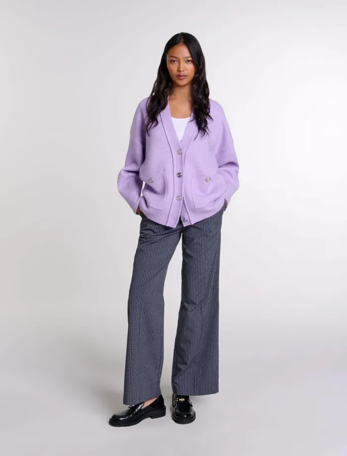 Maje Sweaters and Cardigans Womens Longline Cardigan Parma Violet