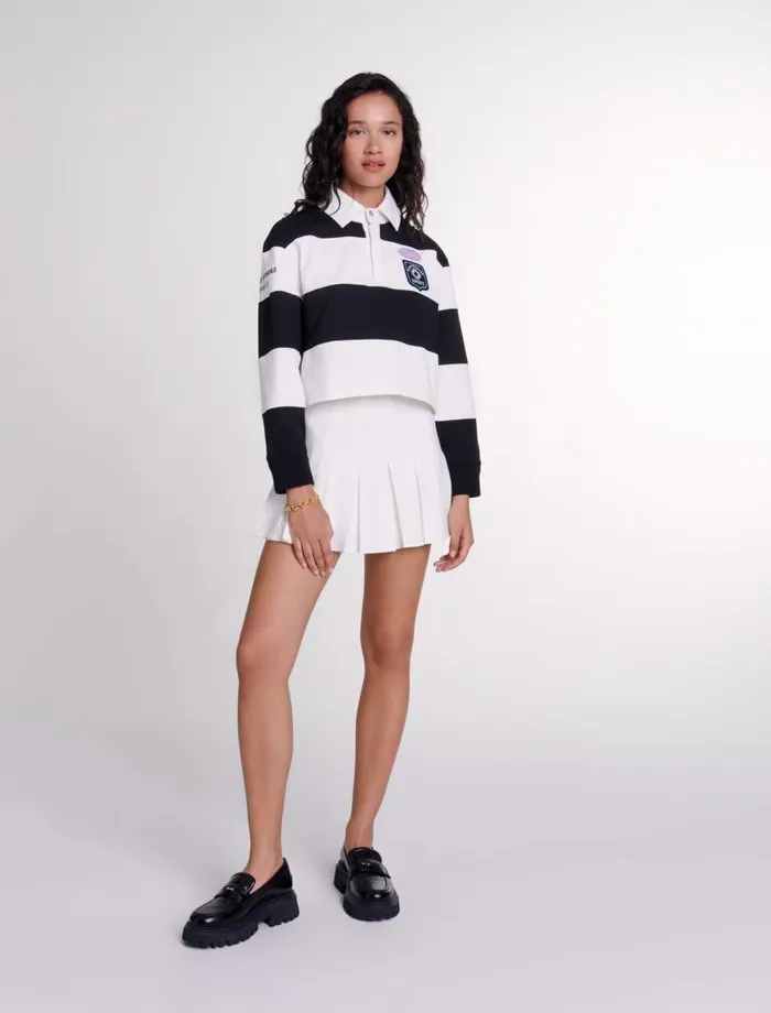 Maje Sweaters and Cardigans Womens Striped And Embroidered Polo Shirt Blackwhite Maje Sweaters and Cardigans Womens Striped And Embroidered Polo Shirt Blackwhite