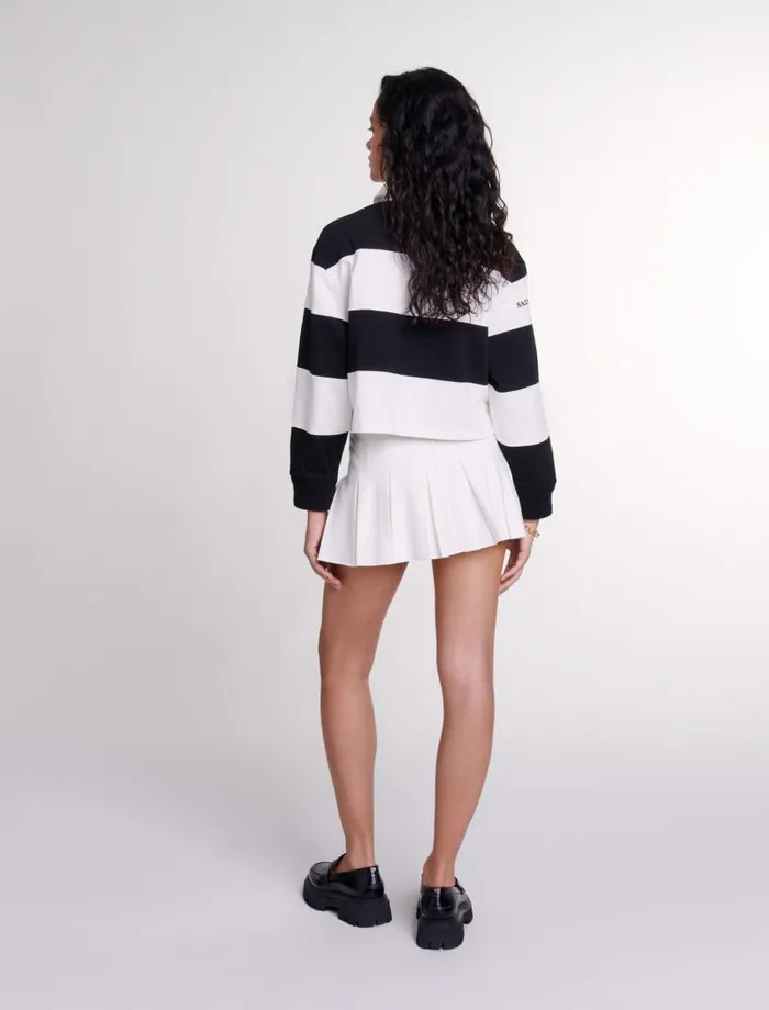 Maje Sweaters and Cardigans Womens Striped And Embroidered Polo Shirt Blackwhite