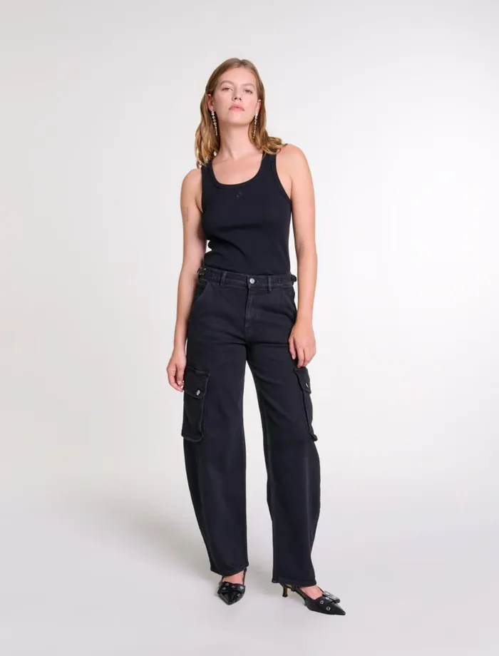 Maje Tops and Shirts Womens Rib Knit Tank Top Black