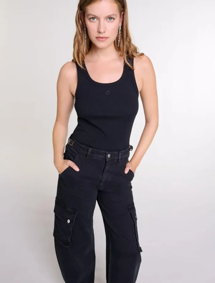 Maje Tops and Shirts Womens Rib Knit Tank Top Black