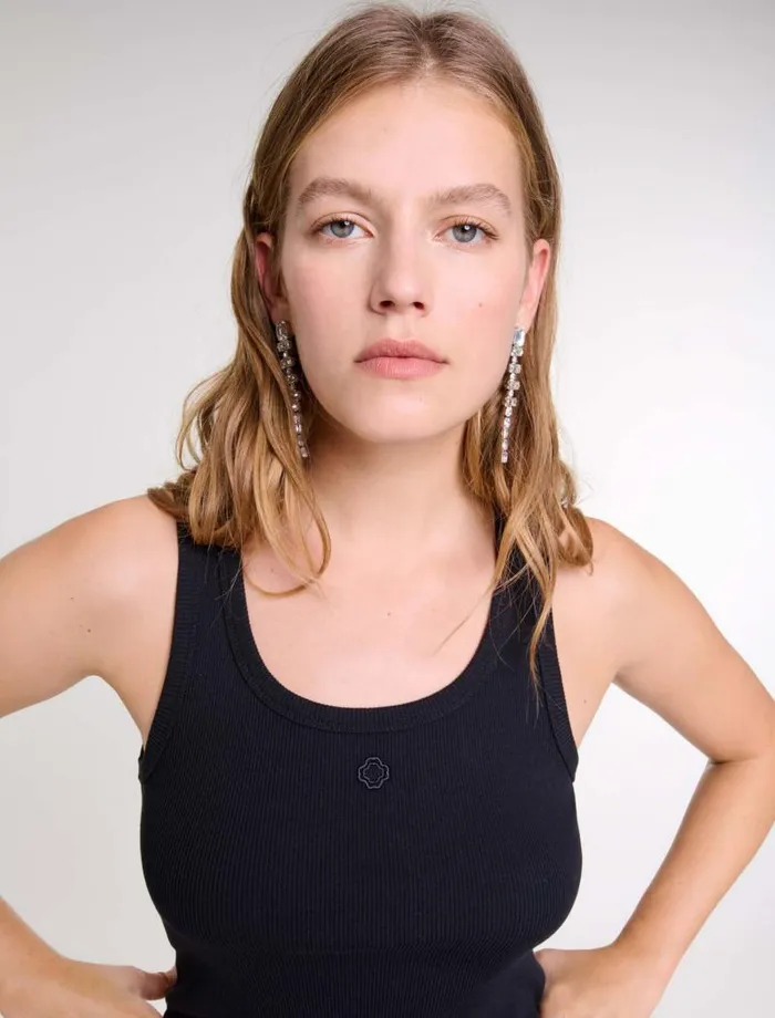 Maje Tops and Shirts Womens Rib Knit Tank Top Black