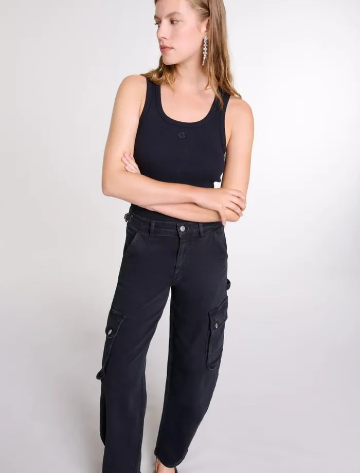 Maje Tops and Shirts Womens Rib Knit Tank Top Black