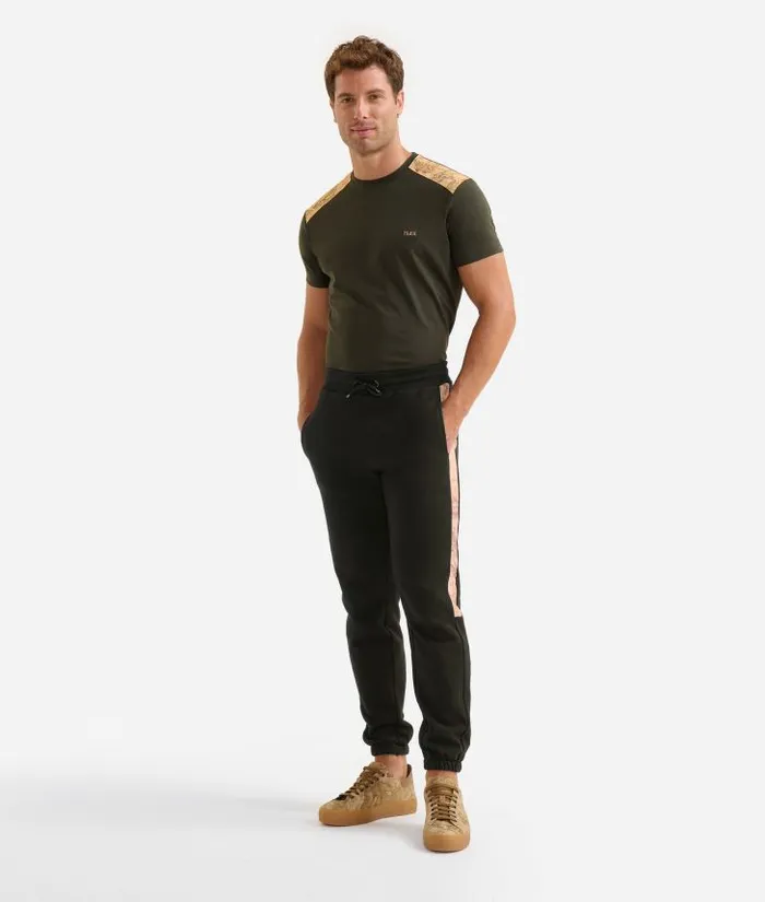 Man Trousers Alviero Martini Cotton Sweatpants With Geo Classic Details Military Green