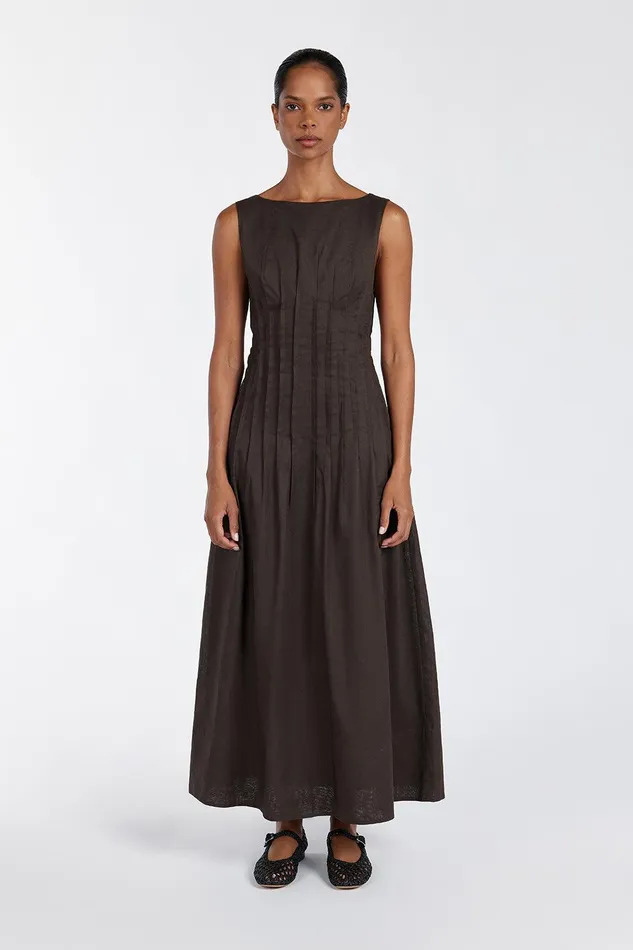 MANA BITTER CHOC LINEN MIDI DRESS Women DISSH Midi Dresses