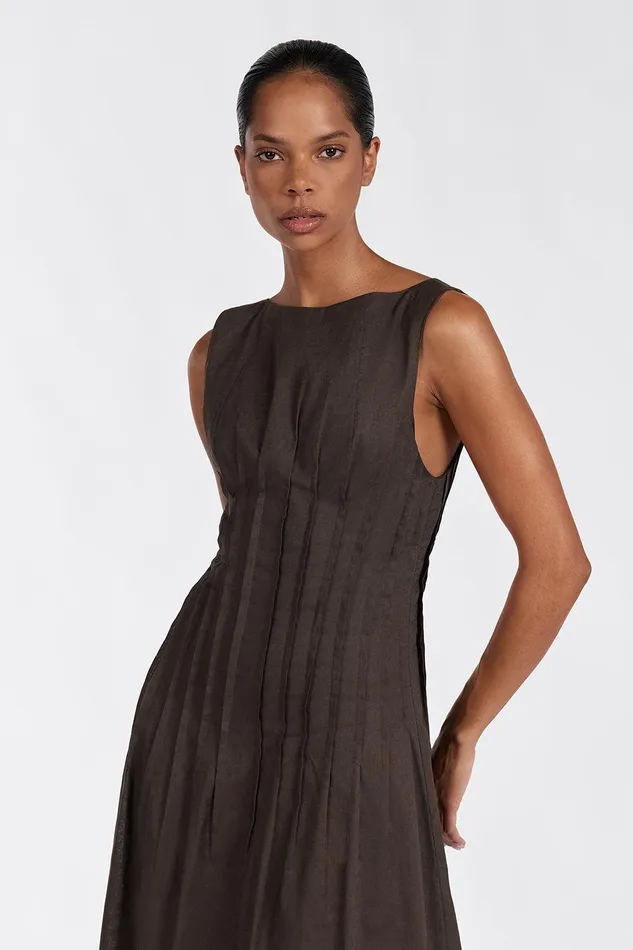 MANA BITTER CHOC LINEN MIDI DRESS Women DISSH Midi Dresses