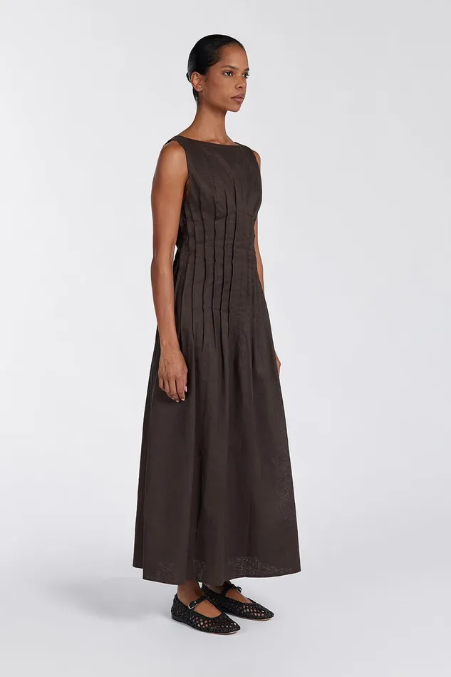 MANA BITTER CHOC LINEN MIDI DRESS Women DISSH Midi Dresses