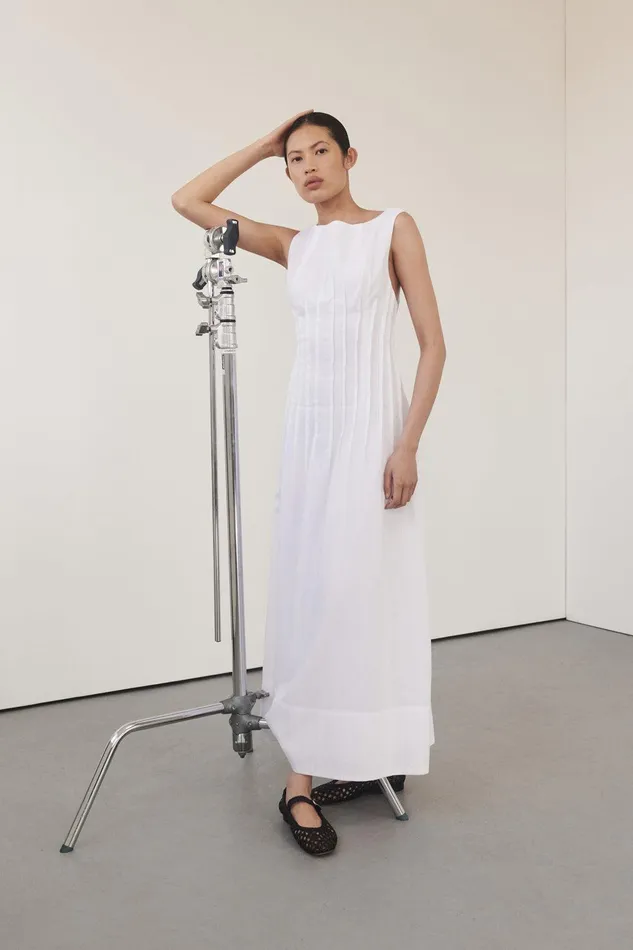 MANA WHITE LINEN MIDI DRESS Women DISSH White Dresses