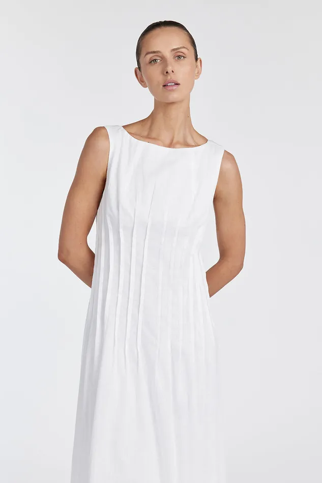 MANA WHITE LINEN MIDI DRESS Women DISSH White Dresses