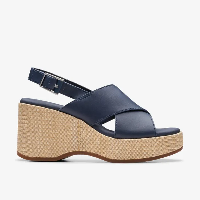 Manon Wish Navy Leather Women Clarks Sandals and Flip Flops
