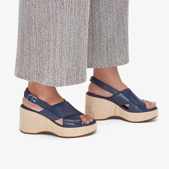 Manon Wish Navy Leather Women Clarks Sandals and Flip Flops