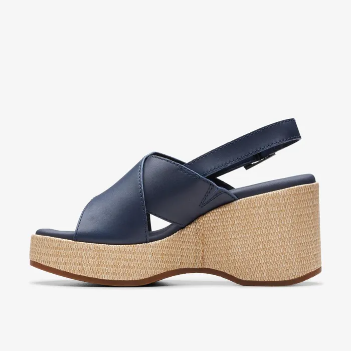 Manon Wish Navy Leather Women Clarks Sandals and Flip Flops