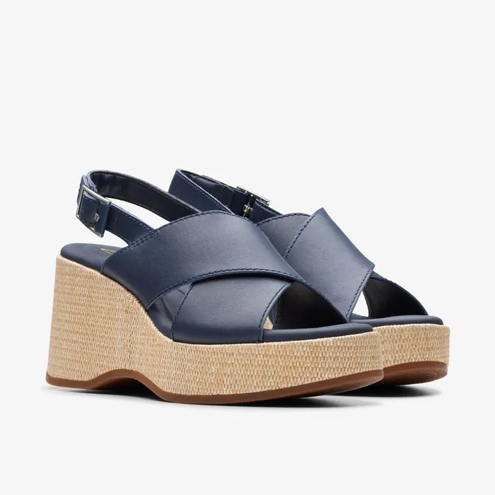 Manon Wish Navy Leather Women Clarks Sandals and Flip Flops