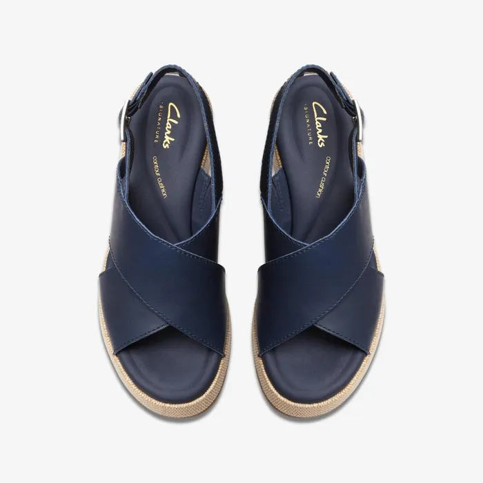 Manon Wish Navy Leather Women Clarks Sandals and Flip Flops