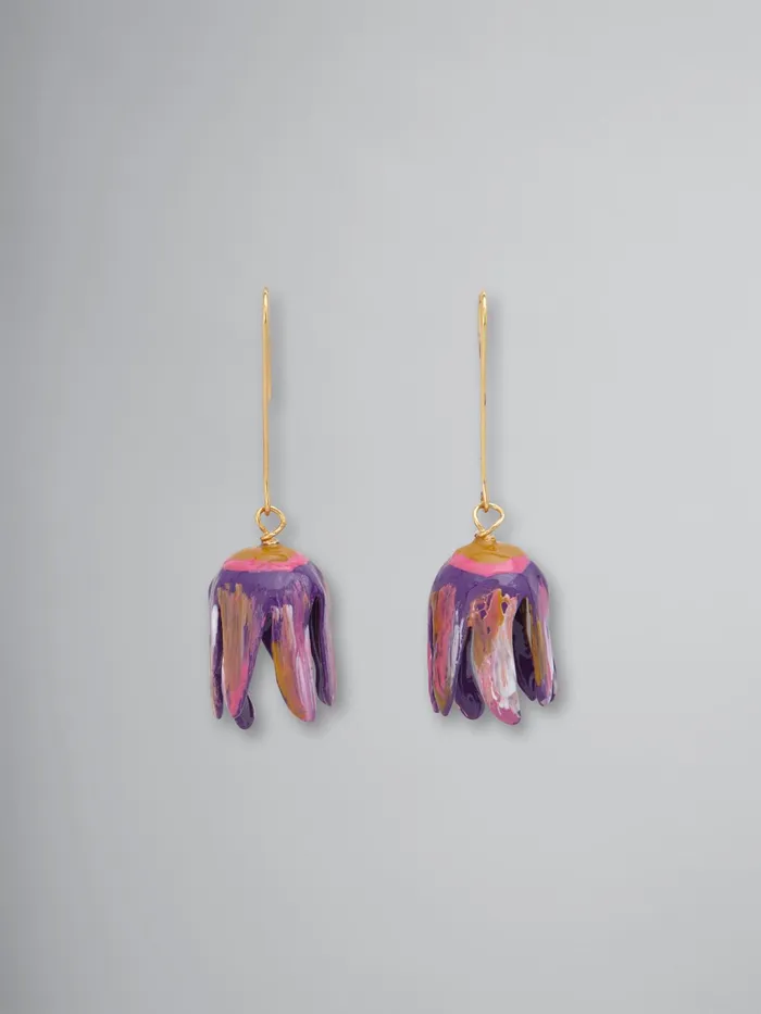 Marni Brass Flower Flora Hook Earrings Purple Grey Womens Earrings