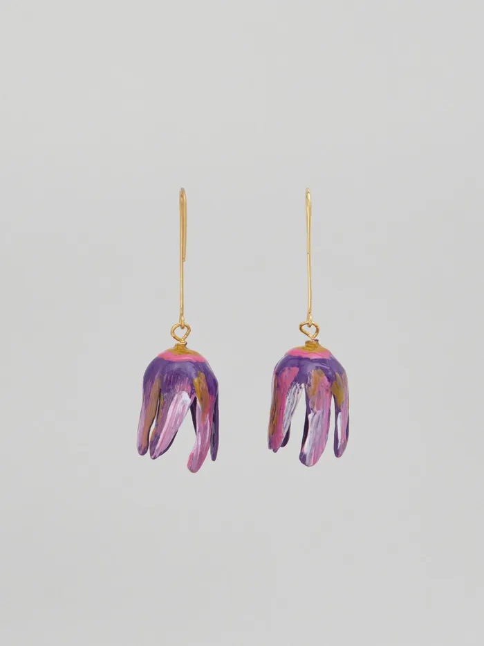 Marni Brass Flower Flora Hook Earrings Purple Grey Womens Earrings Marni Brass Flower Flora Hook Earrings Purple Grey Womens Earrings